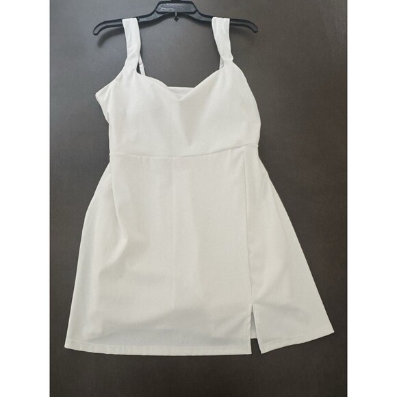 Women Golf Dress Square Neck Workout Tennis Dress Sleeveless Side Slit white L - Picture 8 of 16